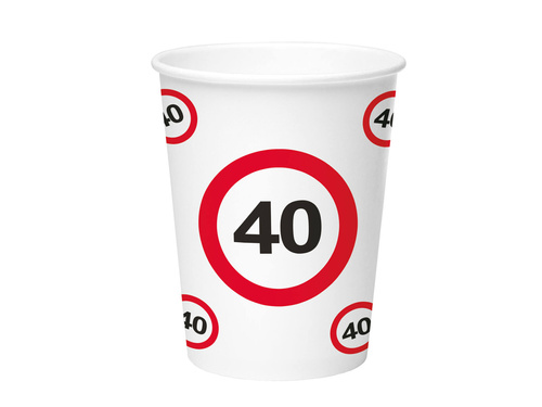 Kubeczki papierowe na urodziny Znak zakazu 40tka - 250 ml - 8 szt.