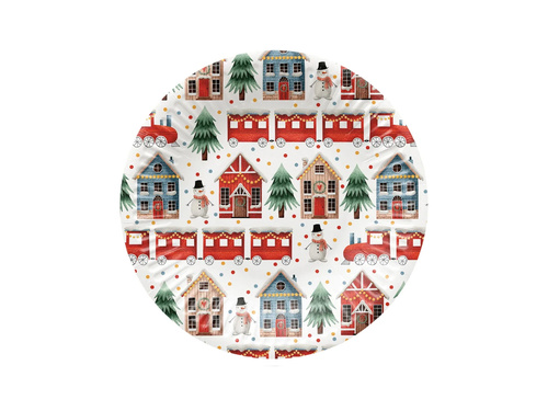 Talerzyki papierowe Świąteczne Miasteczko - 18 cm - 8 szt.