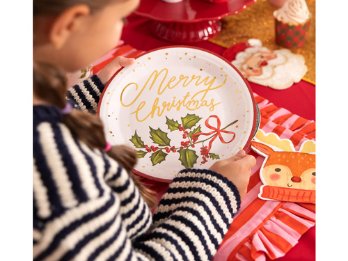 Talerzyki papierowe bożonarodzeniowe Ostrokrzew - 22,8 cm - 10 szt.