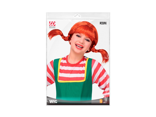 Peruka rudej dziewczynki z wyginanymi warkoczami