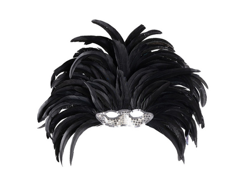 Maska karnawałowa srebrna z piórami