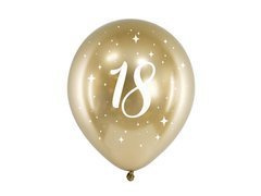 Balony lateksowe złote Glossy z liczbą 18 - 30 cm - 6 szt.
