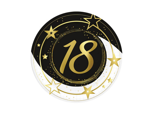 Talerzyki papierowe na osiemnaste urodziny czarne - 23 cm - 6 szt.
