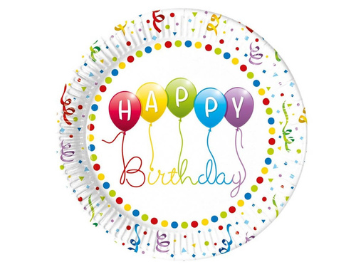 Talerzyki papierowe na urodziny Happy Birthday - 23 cm - 8 szt.