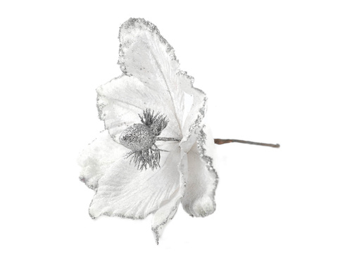 Dekoracja Magnolia na piku biała - 21 cm - 1 szt.