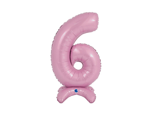 Balon foliowy stojący cyfra 6 pastelowa różowa - 64 cm - 1 szt.