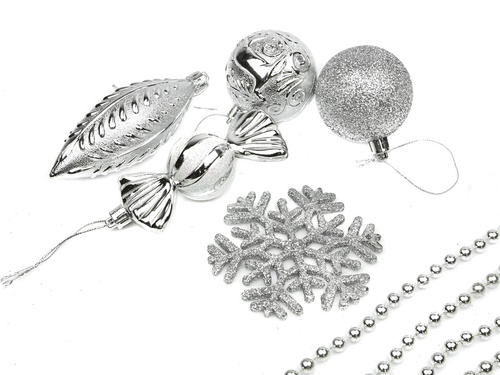 Dekoracje choinkowe srebrne - 25 szt.