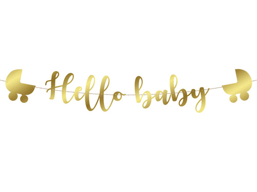 Baner z napisem Hello Baby złoty - 110 cm - 1 szt.