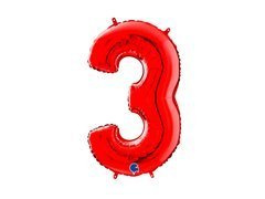 Balon foliowy cyfra 3 czerwona - 66 cm - 1 szt.