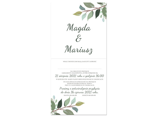 Zaproszenie personalizowane na ślub z kopertą - 6 szt.