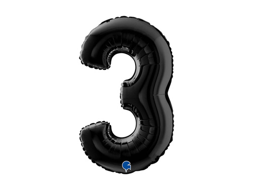 Balon foliowy cyfra 3 czarny - 26" - 1 szt.