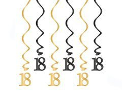 Dekoracja wisząca świderki na 18-stkę złoto-czarne - 6 szt.