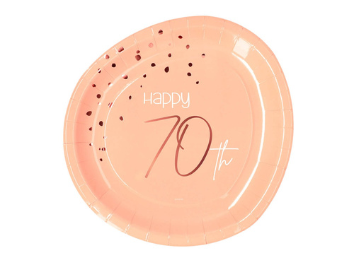Talerzyki urodzinowe brzoskwiniowe Happy 70th - 23 cm - 8 szt.