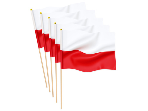 Polska flaga narodowa na patyku - 30 x 45 cm - 5 szt.