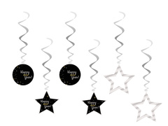 Dekoracja wisząca świderki Happy New Year - 6 szt.