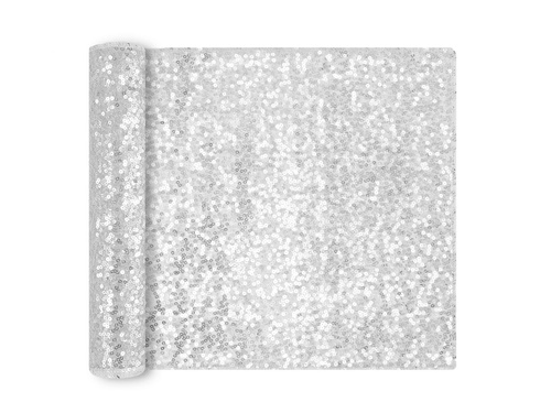 Dekoracja bieżnik cekinowy na stół - srebrny - 28 cm x 2 m - 1 szt.