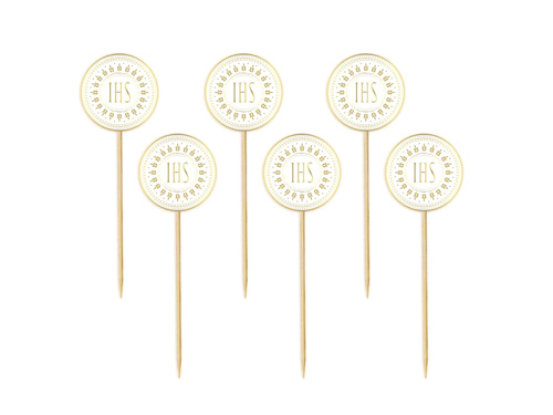Pikery na tort IHS na I Komunię Świętą - 6 szt.