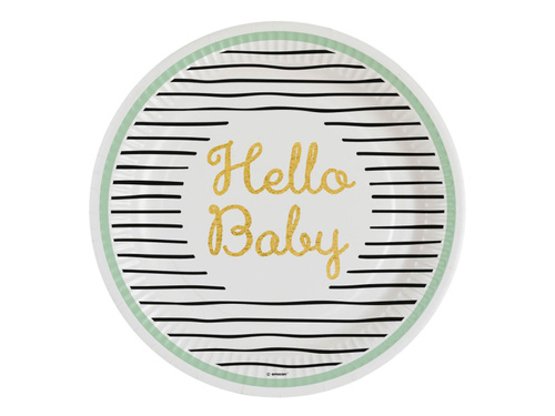 Talerzyki papierowe na Baby Shower Hello Baby - 23 cm - 8 szt.