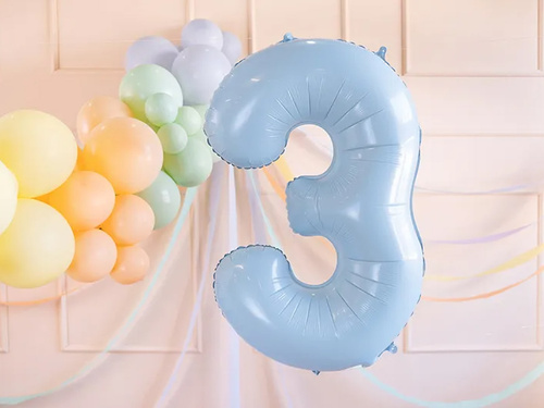Balon foliowy błękitny cyfra 3 - 72 cm - 1 szt.