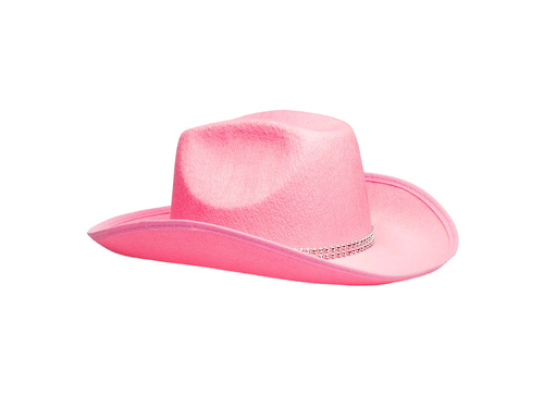 Kapelusz kowbojski z cyrkoniami różowy - 1 szt.