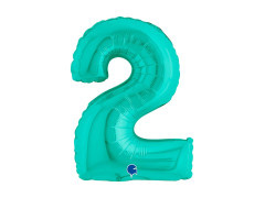 Balon foliowy cyfra 2 turkusowy - 14" - 1 szt.