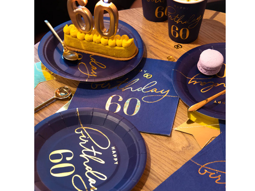 Talerzyki papierowe na sześćdziesiąte urodziny granatowe - 18 cm - 6 szt.