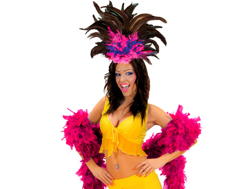 Opaska tancerki samby z piórami czarnymi, niebieskimi i różowymi - 1 szt.