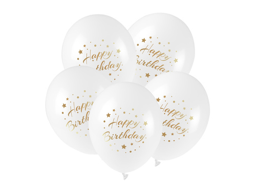 Balony lateksowe Happy Birthday - 27 cm - 5 szt.