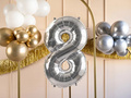 Balon foliowy cyfra 8 srebrna - 72 cm - 1 szt.