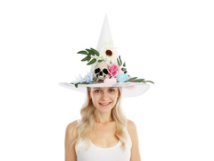 Kapelusz czarownicy z kwiatami na Halloween - 1 szt.
