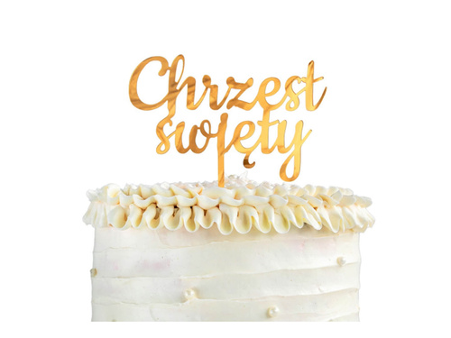 Topper z pleksi na tort Chrzest Święty złoty - 1 szt.