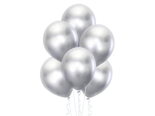 Balony lateksowe srebrne chromowane - 30 cm - 5 szt.