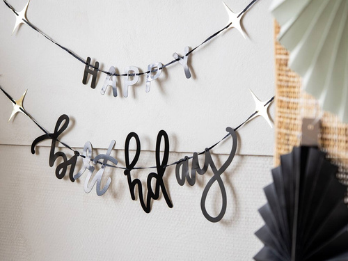 Baner Happy Birthday czarny - 100 cm - 2 szt.