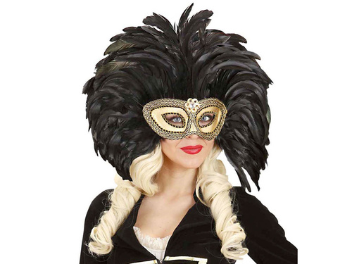 Maska karnawałowa złota z piórami - 1 szt.
