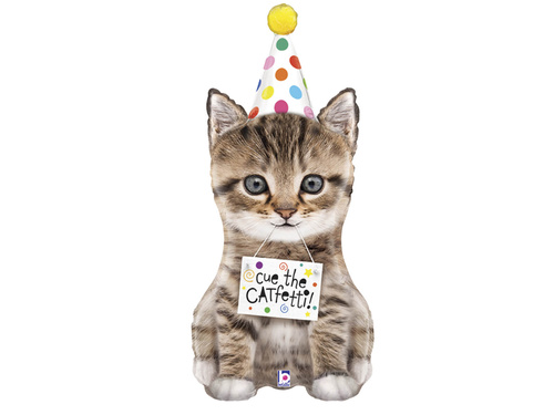 Balon foliowy Kotek w czapeczce urodzinowej - 104 cm - 1 szt.