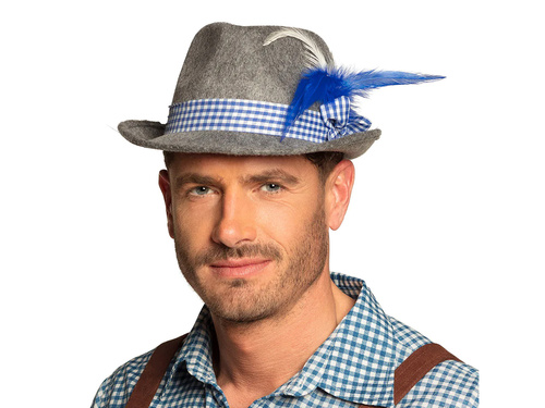 Kapelusz bawarski z niebieskimi piórkami - 1 szt.