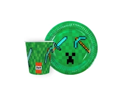 Zestaw kubeczki + talerzyki papierowe Piksele - 24 szt.