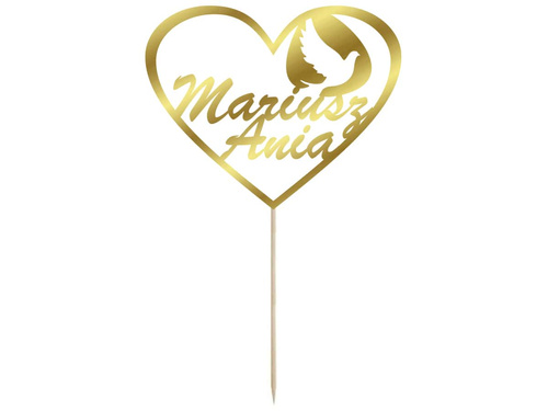 Topper na tort personalizowany - serce z imionami - 14 cm