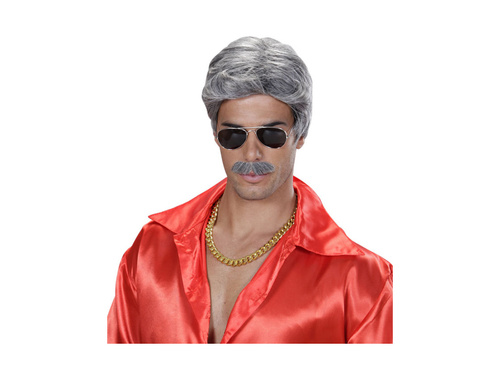 Siwa peruka Playboy Dream Hair z wąsami