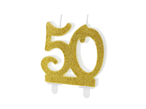 Świeczka na 50-tke ze złotym brokatem - 1 szt.