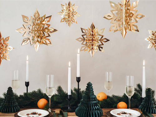 Zawieszki dekoracyjne Śnieżynki złote - 15-25 cm - 6 szt.