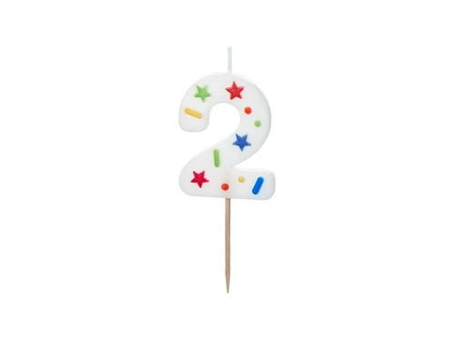 Świeczka cyferka dwa Konfetti - 2 - 1 szt.