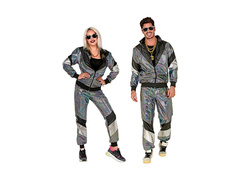 Strój lata 80-te - srebrny odblaskowy shell suit (kurtka + spodnie)