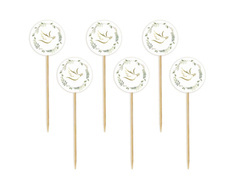 Pikery na babeczki Gołąbek z listkami na I Komunię Świętą - 6 szt.