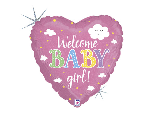 Balon foliowy Serce Welcome Baby Girl różowy - 46 cm - 1 szt.