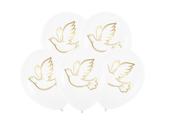 Balony lateksowe białe z gołębiem - 30 cm - 5 szt.