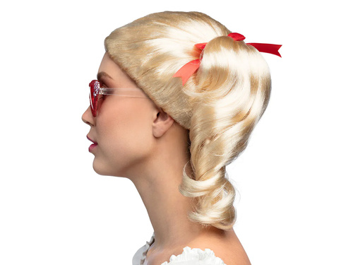Peruka blond z kucykami i wstążkami