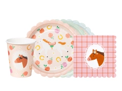 Zestaw kubeczki + talerzyki + serwetki papierowe Konie - 36 szt.
