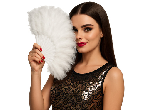 Wachlarz z piór biały - 22 cm - 1 szt.