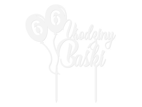Topper z pleksi biały na tort personalizowany Baloniki - 1 szt.